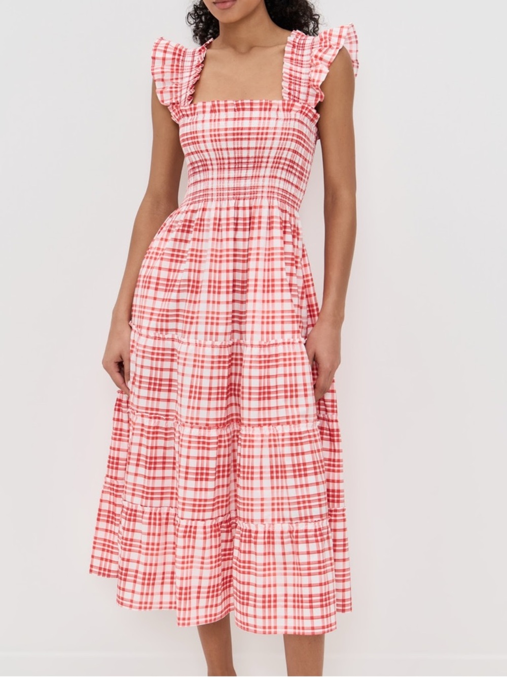 Hill House Ellie Nap Dress Watermelon Gingham Cherry Red White Plaid Midi Picnic